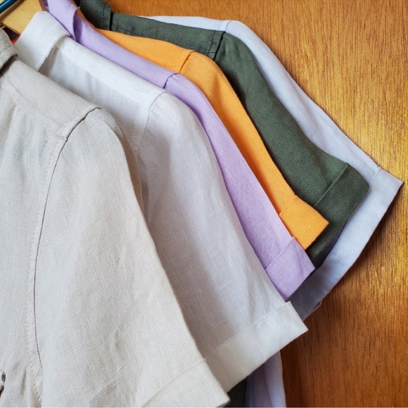 100% Linen Beige Short Sleeve Shirt - sz XS/S - Picture 11 of 11